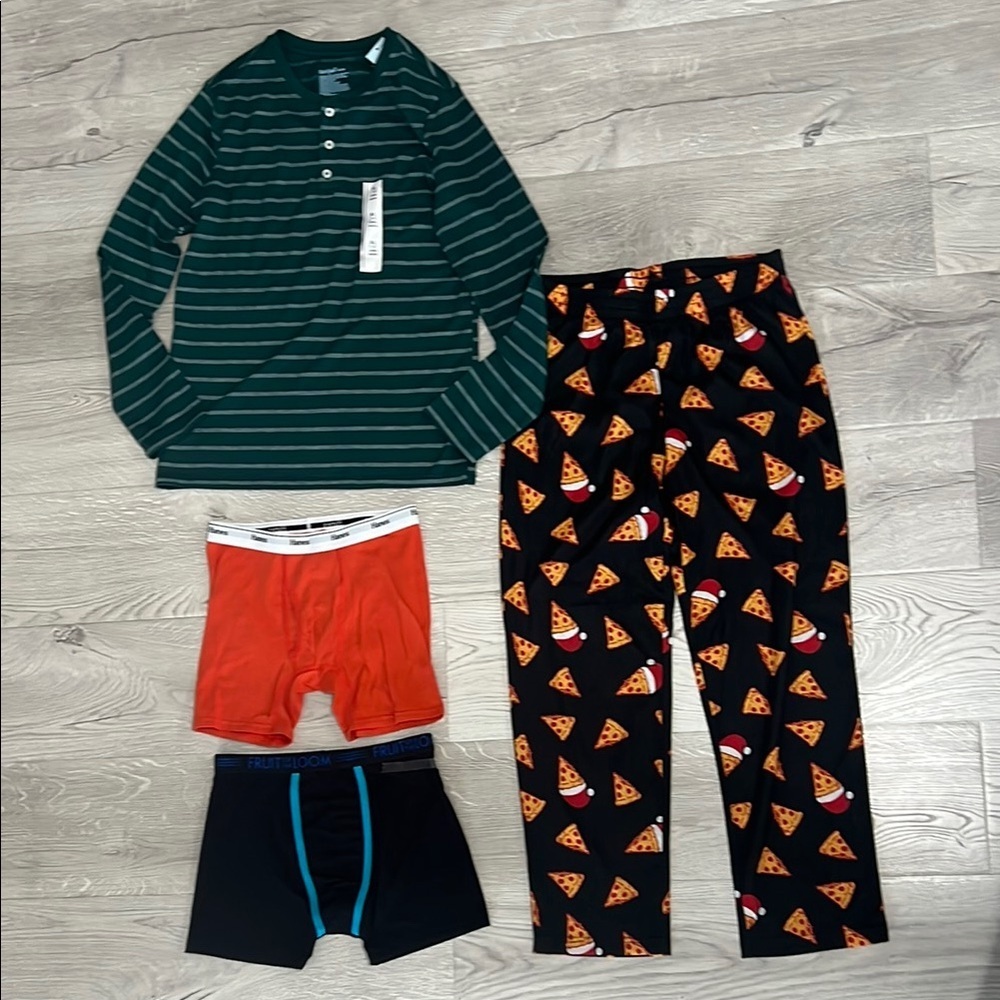 Striped Green Pajama Set with Pizza Print Pants